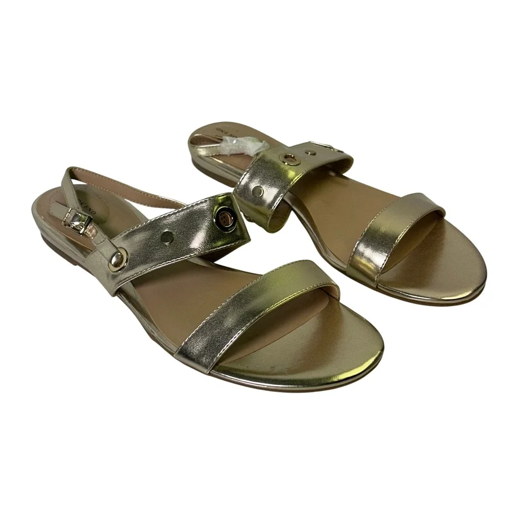 Lands End Neve Flat Sandal Mens Gold Metallic Slingback Grommet 4131304 Size 9B
